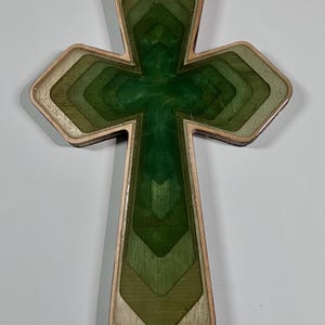 Green Handmade Epoxy Wood Cross | Carved Wall Art | Christian Crucifix | Religious Home Decor | Baptism Gift | Faith Sign