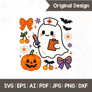 Nurse Halloween Coquette Png, Cute Spooky Nurse Shirt Design, Funny Ghost Nurse Png, Preppy Halloween Nurse Png, ER Nurse Sublimation