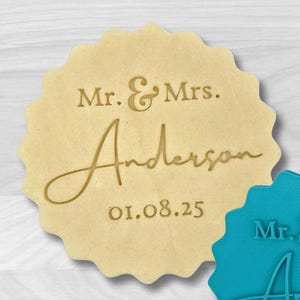 Personalized Wedding Cookie Stamp and Cutter – Mr and Mrs Name with Date