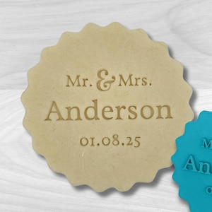 Personalized Wedding Cookie Stamp and Cutter – Mr and Mrs Name with Date