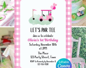 Let&#39;s Par Tee Birthday Invite | Digital Download | Golf Birthday Party Pink | Girl Golf Party | Par Tee Theme | Golf Birthday