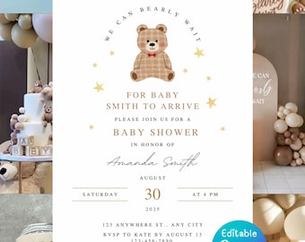 We Can Bearly Wait Digital Download Invitation | Gender Neutral Baby Shower Invitation | Editable Teddy Bear Invitation | Instant Download