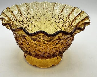 Vintage Amber Colored Glass Fenton Old Virginia Glass Scalloped