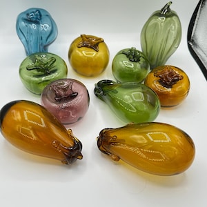 Murano Style Art Glass Fruits & Vegetables: Retro Kitchen Decor, Set of 10