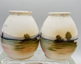 Pantallas de lámpara vintage de vidrio opalino pintadas a mano con paisaje escénico (2 unidades)