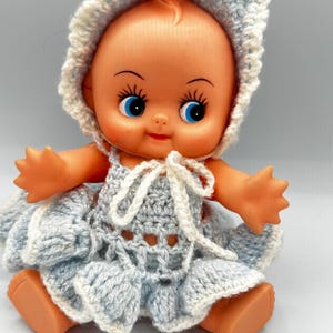 Vintage Kewpie Baby Doll With Crochet Dress And Bonnet