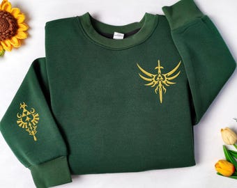 Legend of Zelda Embroiderey Sweatshirt and Hoodie, Triforce Hylian Crest Shirt