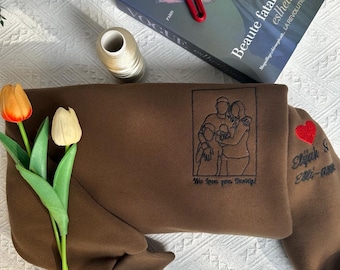 Custom Embroidered Portrait Sweatshirt or Hoodie: Personalized Photo Gift