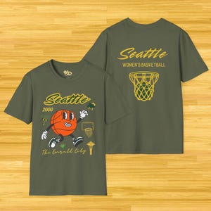 Seattle Basketball Unisex Double-Sided Graphic Tee - Emerald City Hoops Retro T-Shirt