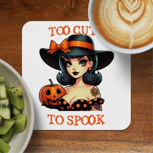 Halloween Coaster, Too Cute To Spook Coaster, Halloween Witch With Pumpkin, Cute Halloween Decor, Spooky Season Coaster