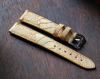 While Leather Watch Strap – Waxed Ostrich Leg (Scaled) Vintage Exotic Band