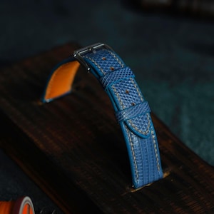 Handmade Teal Blue Lizard Leather Watch Band,  Exotic Leather Strap