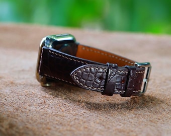 Handmade Brown Alligator  Leather Watch Strap - Custom Fit Apple Watch Band