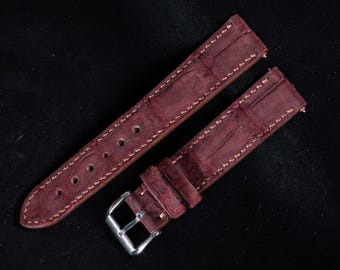Burgundy Nubuck Alligator Leather Watch Strap for Men | Handmade Custom Watch Band
