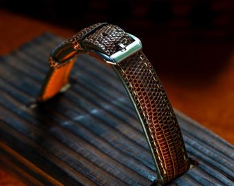 Handcrafted Espresso Brown Lizard Watch Band, Exotic Leather Strap