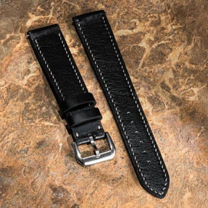 Handmade  Classic Black Cowhide Leather Watch Strap