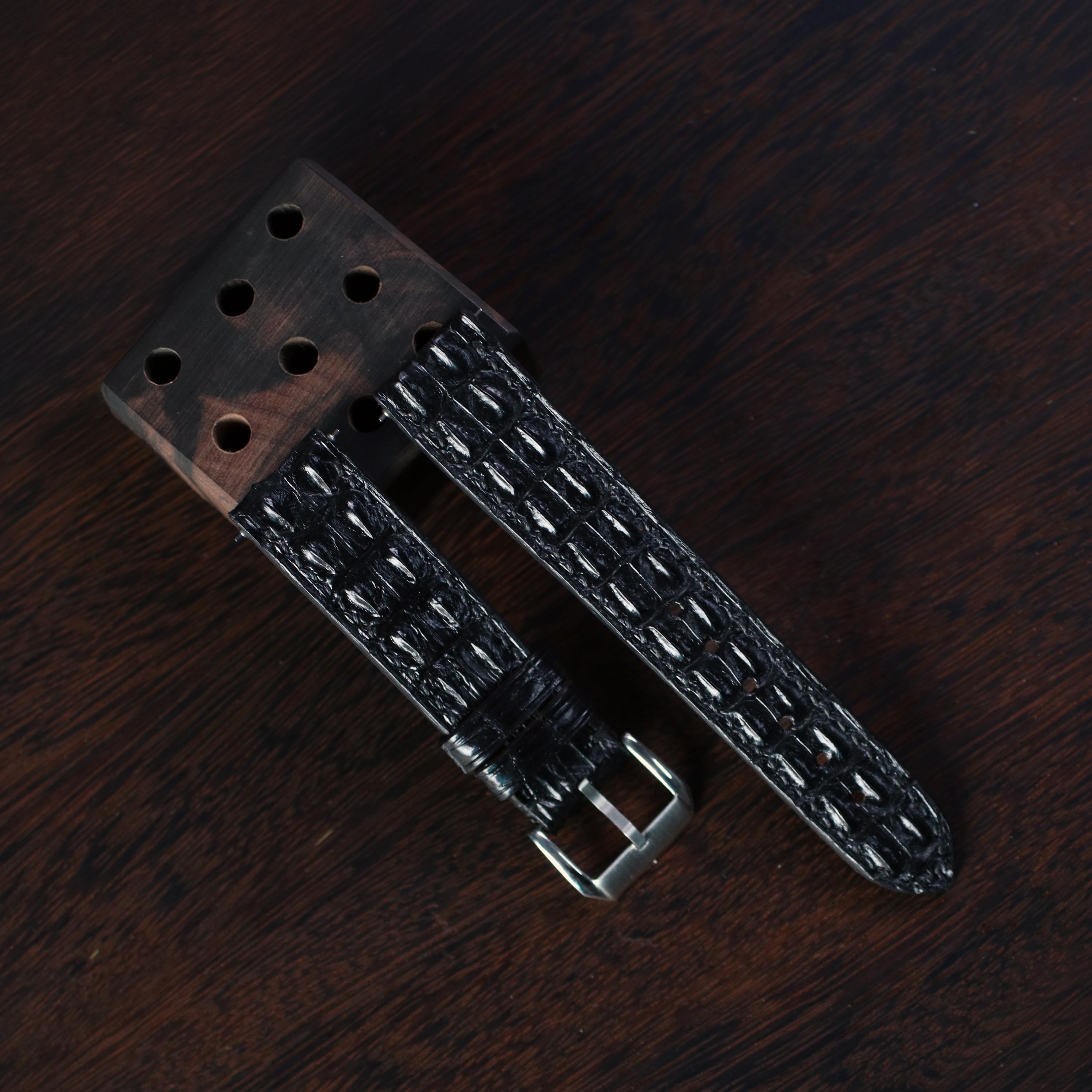 Handmade Black Alligator Hornback Watch Strap, Leather Watch Band