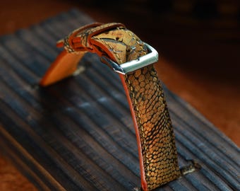 Brown Leather Watch Strap – Waxed Ostrich Leg (Scaled) Vintage Exotic Band