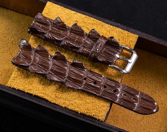 Handmade Coffee Brown Full Tail Alligator Leather Watch Strap – Unique Exotic Texture, Crocodile Watch Band