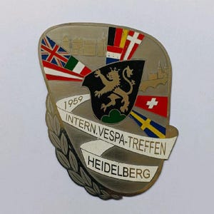 Vintage Emblem Vespa 1959 Intern Vespa-Treffen HEIDELBERG Stainles Carn Badge Placca Plakette