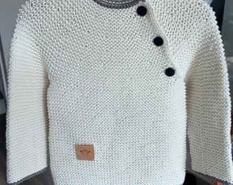 TODDLER UNISEX SWEATER Hand Knitted Cotton Lyocell Cream Taupe Color 12-36 months