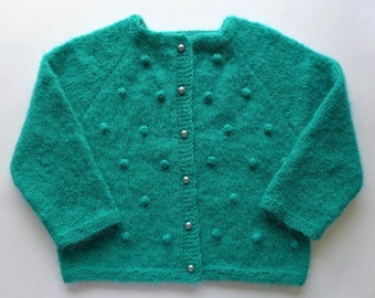 KIDS MOHAIR Popcorn CARDIGAN Hand Knitted Size 4-5 years