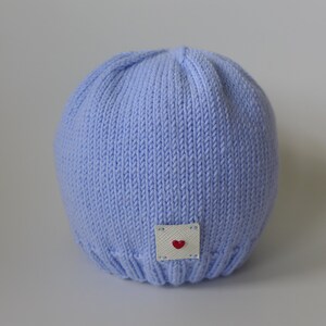 BABY BEANIE Hand Knitted Baby Merino Wool Sky Blue Color 0-6 months
