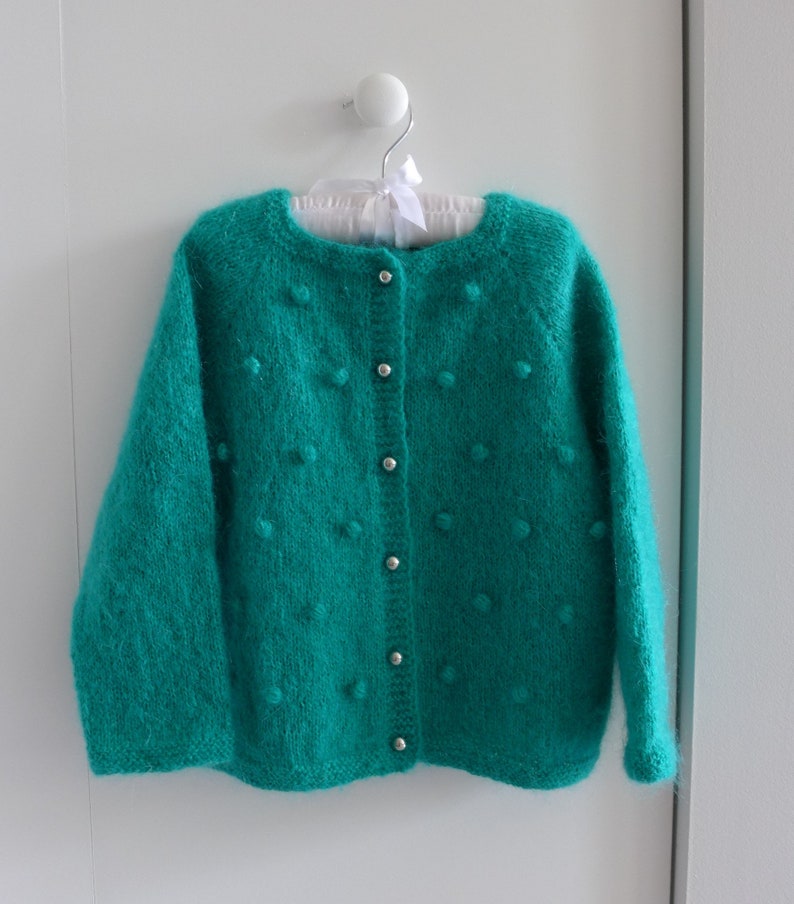 KIDS MOHAIR Popcorn CARDIGAN Hand Knitted Size 4-5 years imagem 2