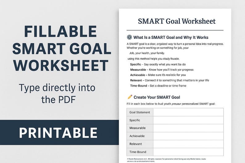 SMART Goal Worksheet | Fillable PDF Coaching Tool | Personal ...