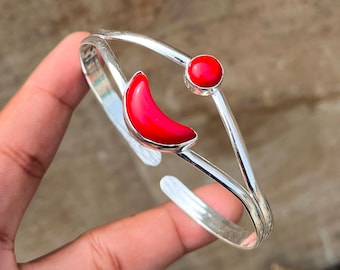 レッドコーラルブレスレット 925スターリングシルバーバングル レッド