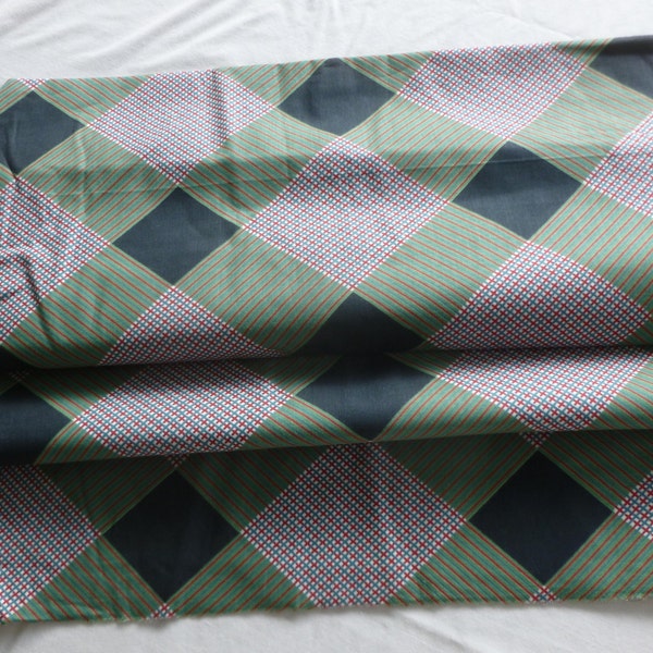 4 Yards Vintage Cotton Fabric from 1940's and 50's  - 36 Inches Wide - Large Checks of green, red, white, and black -  F - N