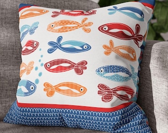 Sardine Pillow Cover Coastal Grandmillennial Decor European Summer Porch Accent Gift Idea Nautical Theme Indoor Outdoor Accent Throw Cushion