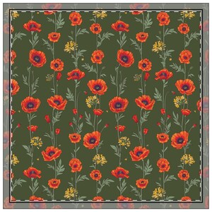 Olivgrüne und rote Mohnblumen-Stoffservietten, 8er-Set, kräftige Blumen-Tischdekoration