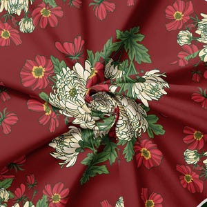 Vintage Chrysanthemum Square Silk Scarf Burgundy Olive Floral Christmas Gift Idea for Her Heirloom Holiday Accessory Romantic Garden Style image 9