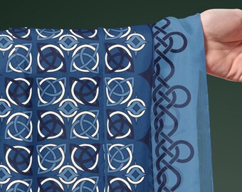 Irish Heritage Long Silk Scarf Celtic Knot Wrap Scottish Inspired Wearable Art Hand Drawn Luxury Gift Mulberry Silk Viking Wrap