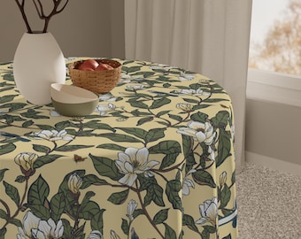 Yellow White Magnolia Flower Table Topper Garden Overlay Square Tablecloth 55 Inch