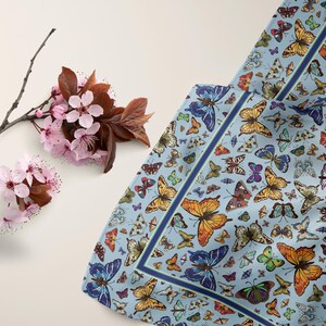 Butterfly Silk Scarf Garden Lover Gift Botanical Art Scarf Nature Inspired Elegant Wearable Art Luxury Gift for Her Romantic Gift image 8