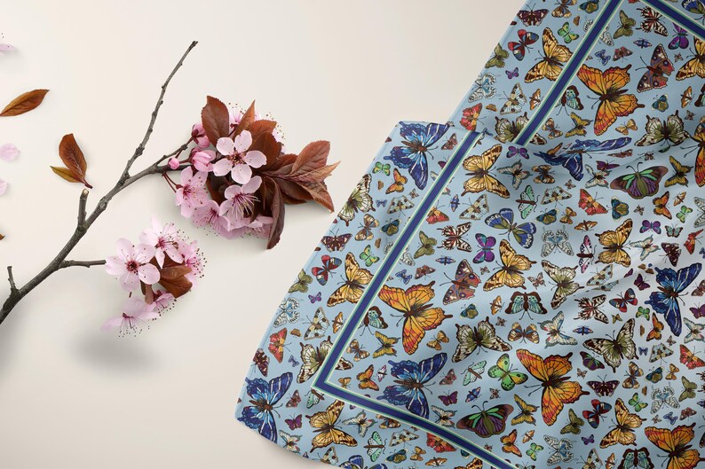 Butterfly Silk Scarf Garden Lover Gift Botanical Art Scarf Nature Inspired Elegant Wearable Art Luxury Gift for Her Romantic Gift image 8