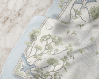 Ivory Wedding Silk Scarf Quiet Return, Japanese Art Inspired Bridal Ginkgo Scarf, Soft Botanical Wrap for Bride, Elegant Silk Shawl