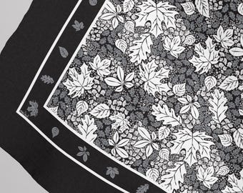 Black White Botanical Silk Scarf Woodland Leaf Pattern Wrap Nature Inspired Wearable Art Monochrome Fashion Accessory Gift Scandi Style