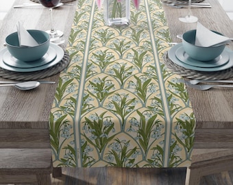 Snowdrop Floral Table Runner Pastel Spring Cottage Vintage Table Decor 16x72 16x90