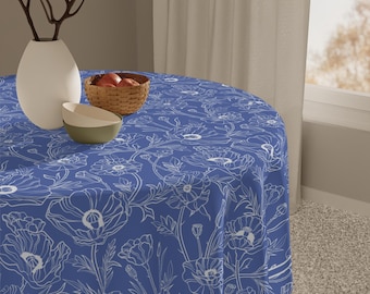 Cornflower Blue Poppy Flower Table Topper Fresh Floral Square Tablecloth 55 Inch