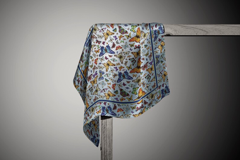 Butterfly Silk Scarf Garden Lover Gift Botanical Art Scarf Nature Inspired Elegant Wearable Art Luxury Gift for Her Romantic Gift image 10