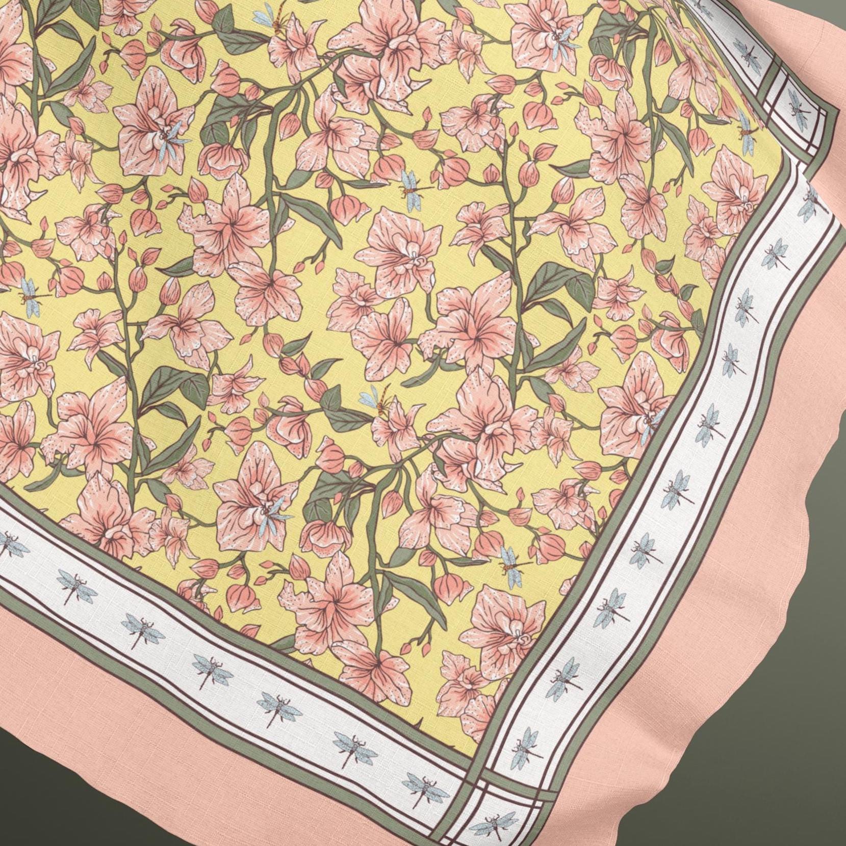 Orchid Mirage Square Silk Head Scarf – Light Yellow Peach White