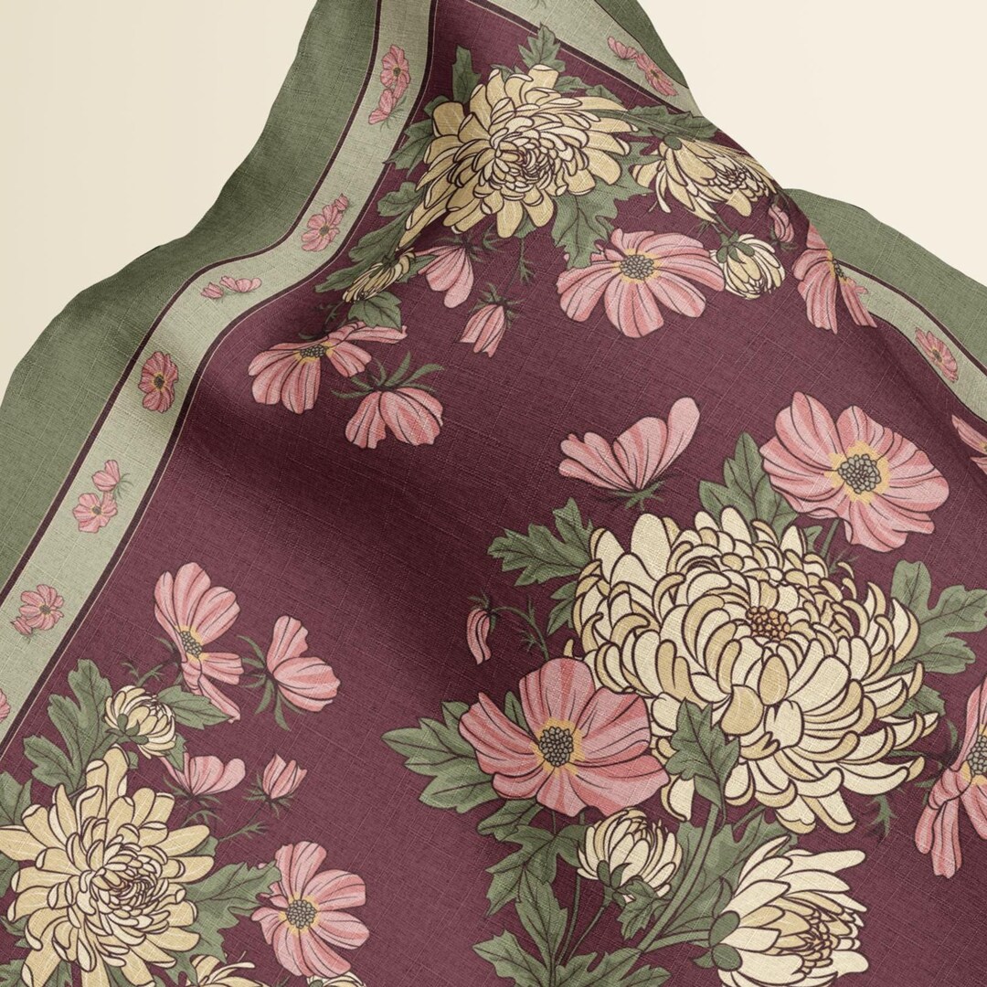 October Silk Chrysanthemum Keepsake Silk Head Scarf – October Birthday Flower ...