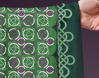 Celtic Knot Long Silk Scarf Irish Heritage Wrap Hand Drawn Celtic Art Luxury Gift Scottish Inspired Mulberry Silk Wearable Art Viking Wrap