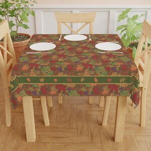 Fall Tablecloth Autumn Leaves Botanical Table Topper Thanksgiving Table Decor Square Table Overlay Nature Inspired Table Linen Modern Leaf