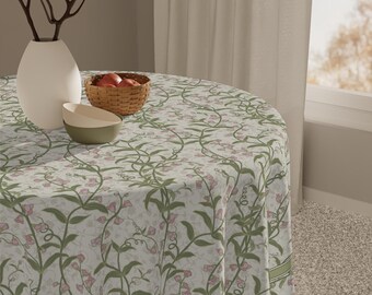 Sweet Pea Floral Table Topper Overlay Beige Sage Green Square Tablecloth 55 Inch