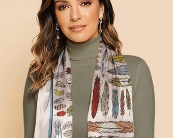 Lenço de seda Ink & Feathers | Xale desenhado à mão | Arte botânica do deserto