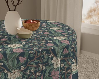 Dusty Teal and Rose Floral Table Topper Romantic Vintage Square Tablecloth 55 Inch